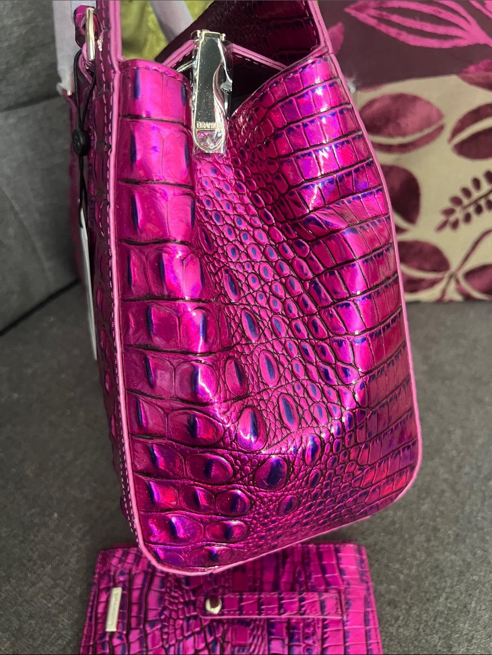 BRAHMIN Voltage Violet Small Finley Satchel with matching Credit Card Wallet NWT - Picture 11 of 17